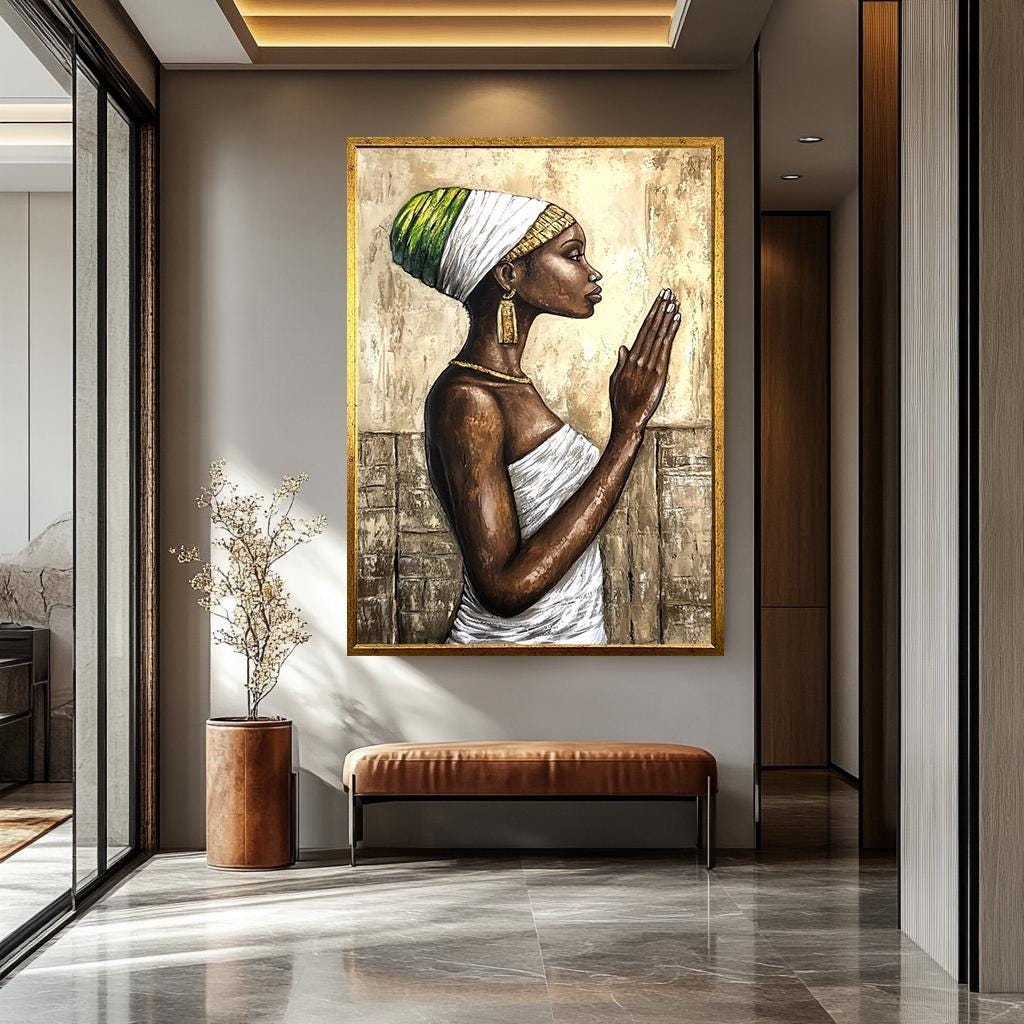African Women Wall Art – Serene Black Woman Canvas Painting | Modern Home Decor