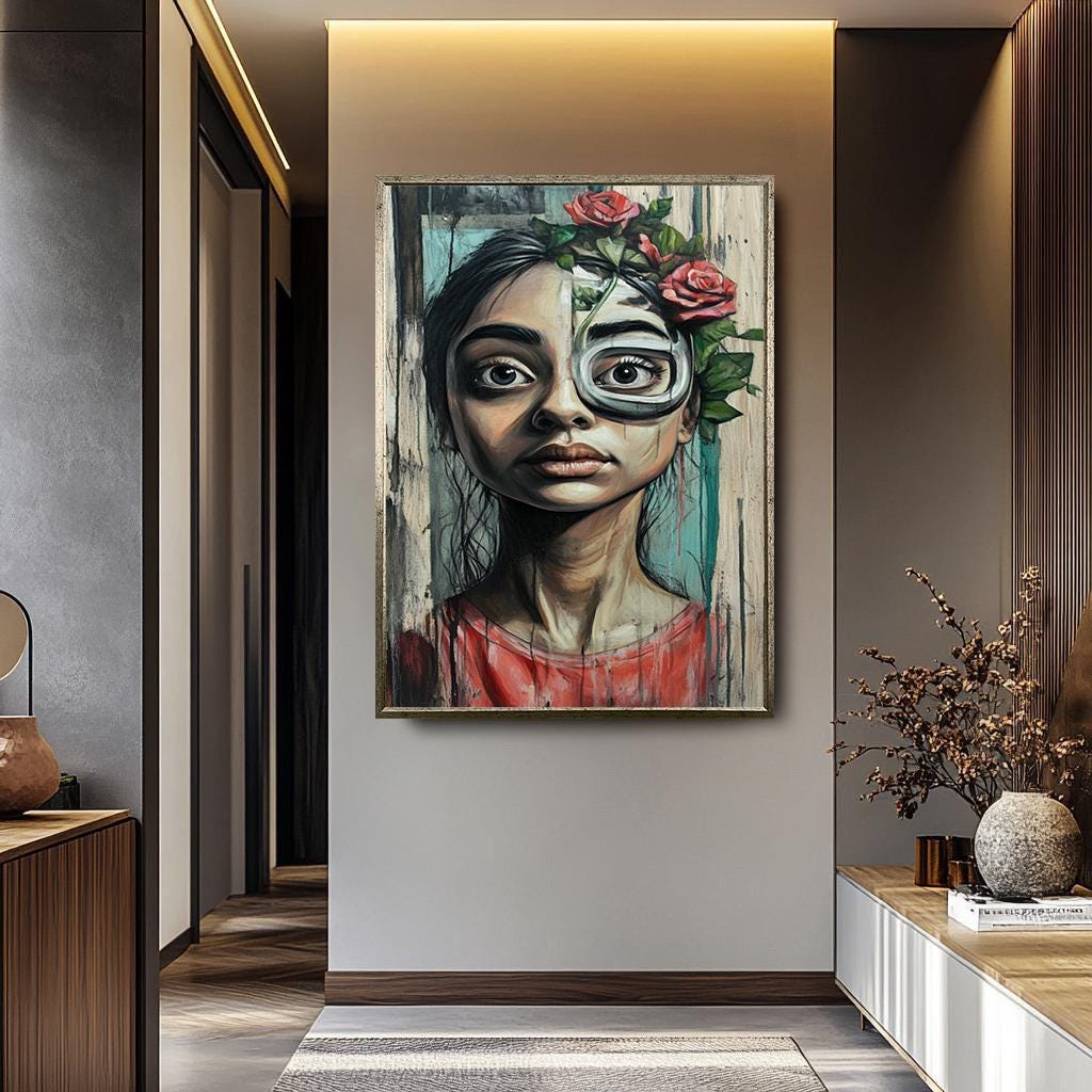 Abstract Woman Portrait | Surreal Wall Art - Modern Canvas Print With Bold Colors