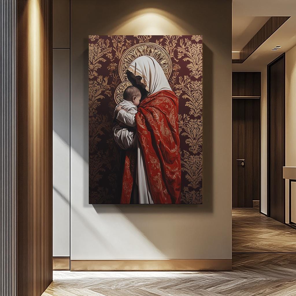 Mother Mary Wall Art – Hand-Painted Virgin Mary Canvas | Elegant Catholic Home Decor