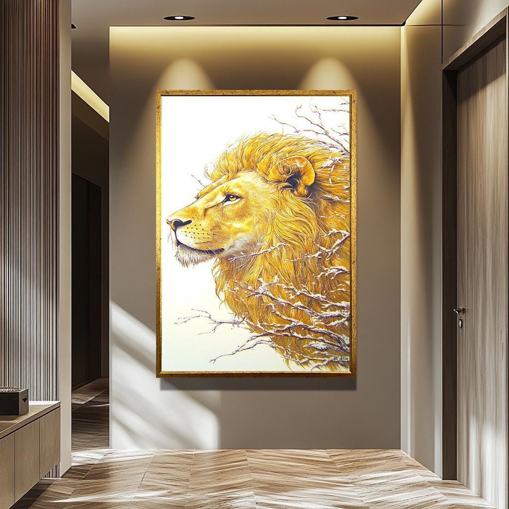Golden Lion Wall Art – Majestic Wildlife Canvas Art | Elegant Lion Portrait Decor