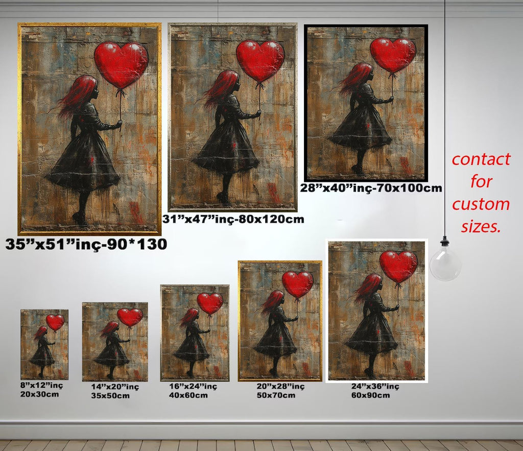 Banksy Wall Art – Urban Graffiti Canvas | Girl Balloon Painting on Modern Street Canvas