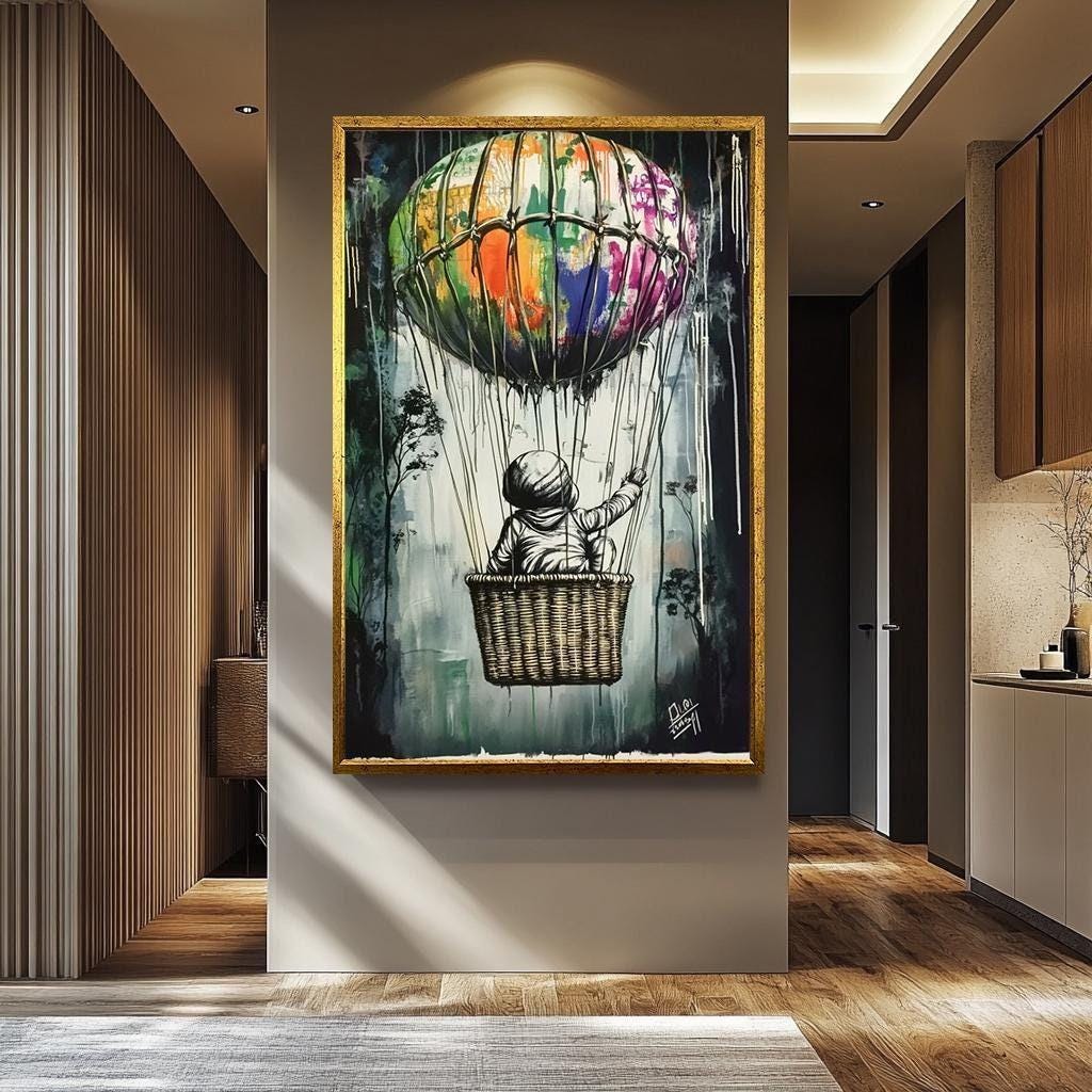 Banksy Wall Art - Colorful Hot Air Balloon Graffiti Canvas Print | Modern Street Decor