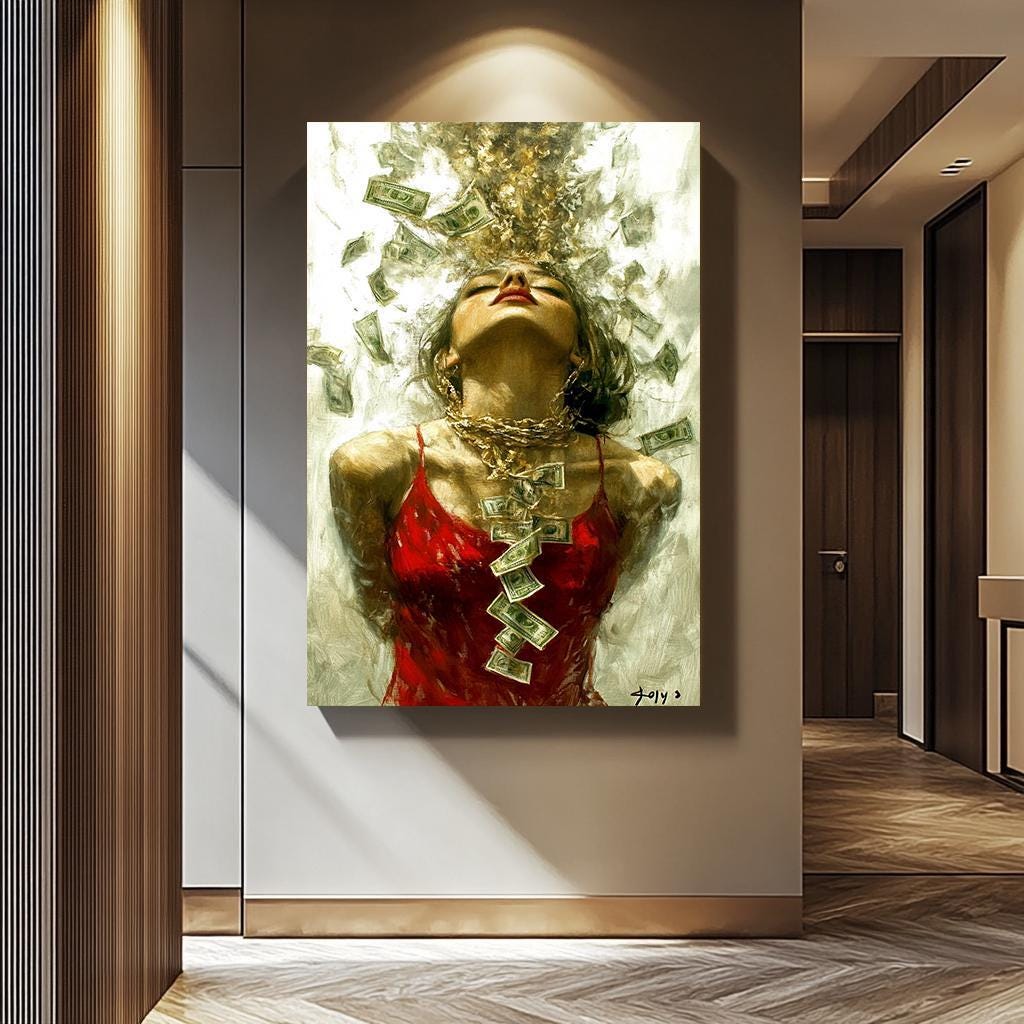 Luxury Woman Money Art – Bold Wealth Artwork | Financial Freedom Canvas Print