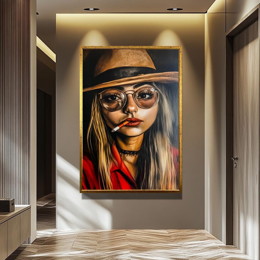 Woman Smoking Wall Art – Cool Girl Canvas | Modern Women Portrait Art Print