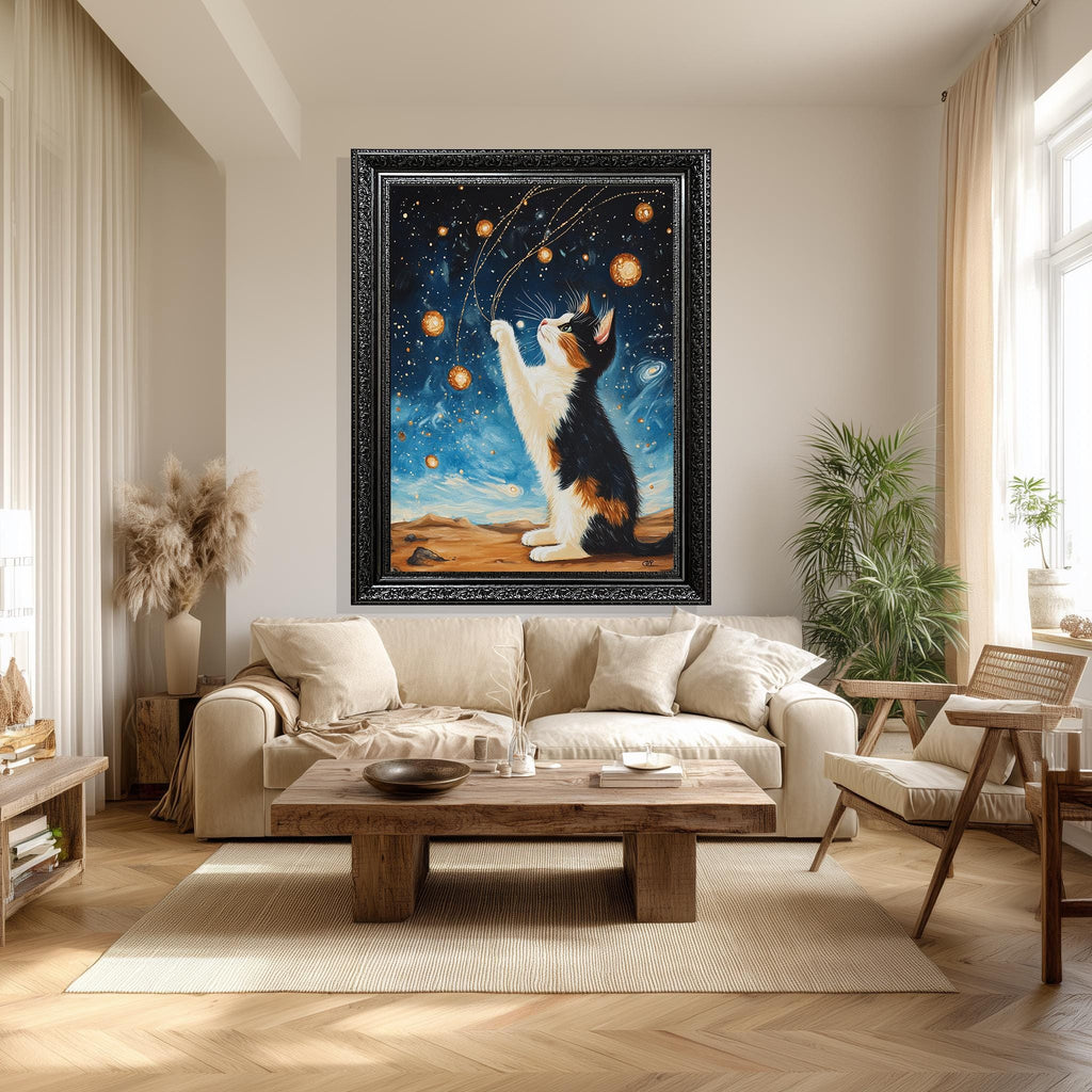 Calico Cat Canvas Print – Whimsical Cosmic Cat Artwork | Fantasy Feline Wall Art