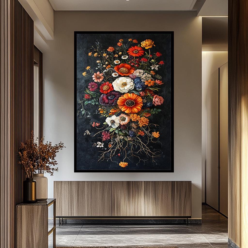 Wildflower Bouquet Canvas – Rustic Botanical Wall Art | Vintage Floral Print