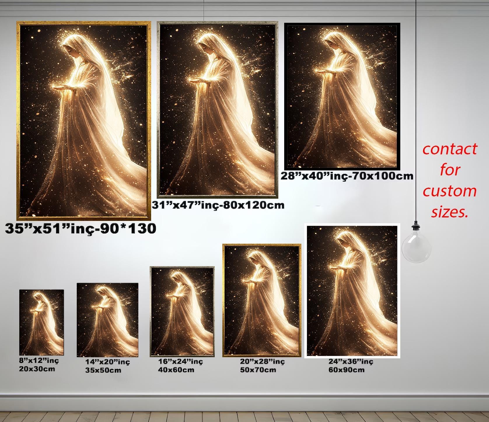 Virgin Mary Wall Art – Catholic Home Decor | Golden Light Painting Canvas Print