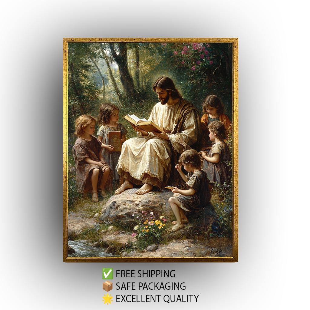 Jesus Teaching Children Canvas – Christian Wall Art | Bible Lesson Artwork, Faith Based Decor