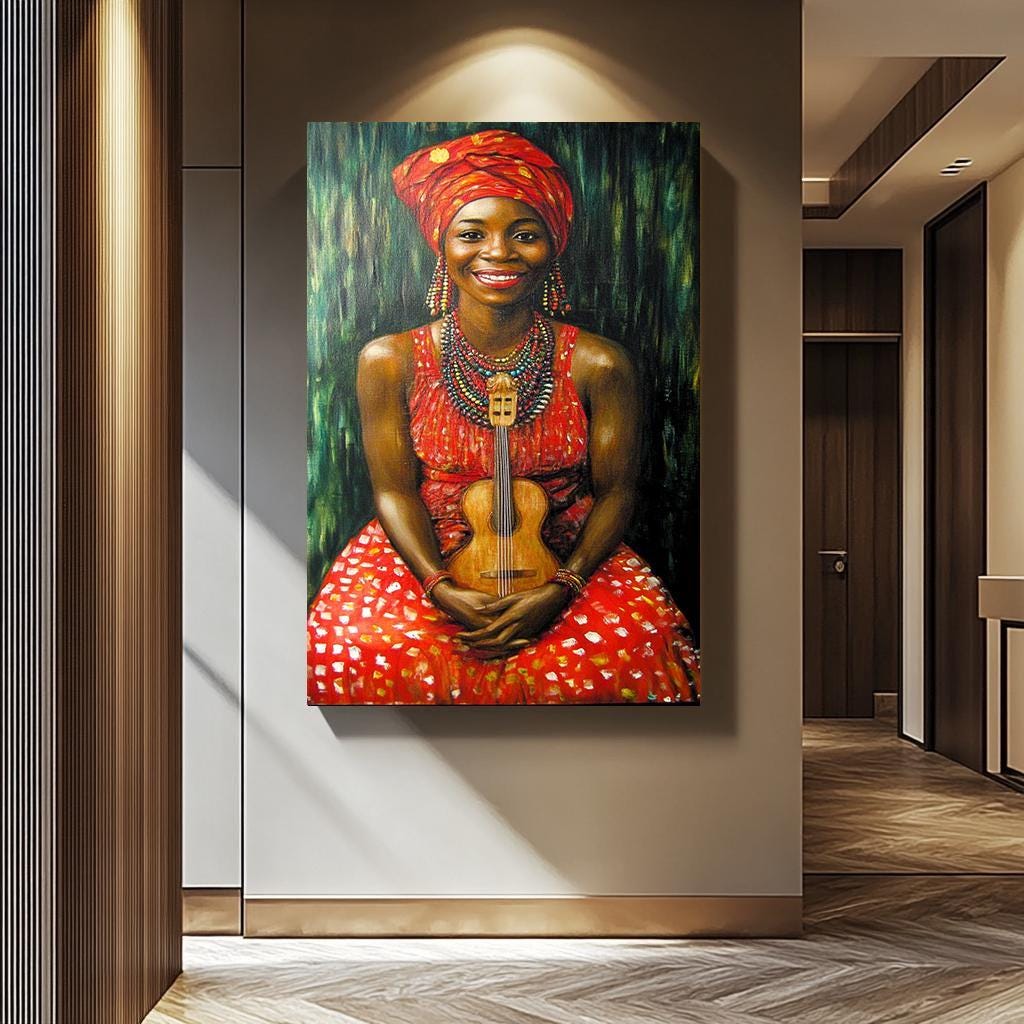African Women Wall Art – Colorful Female Portrait Painting | Joyful Cultural Canvas