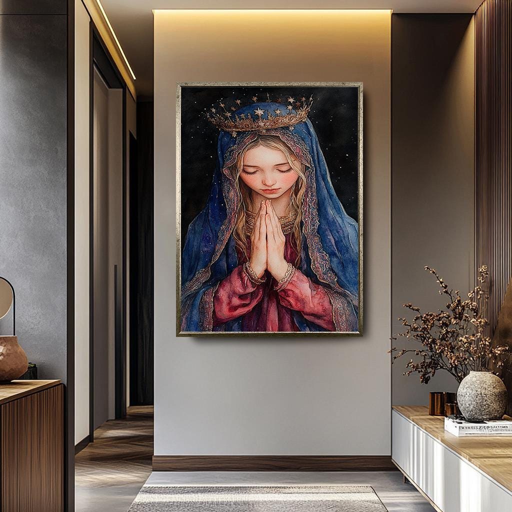 Virgin Mary Wall Art | Religious Canvas Painting - Catholic Home Decor