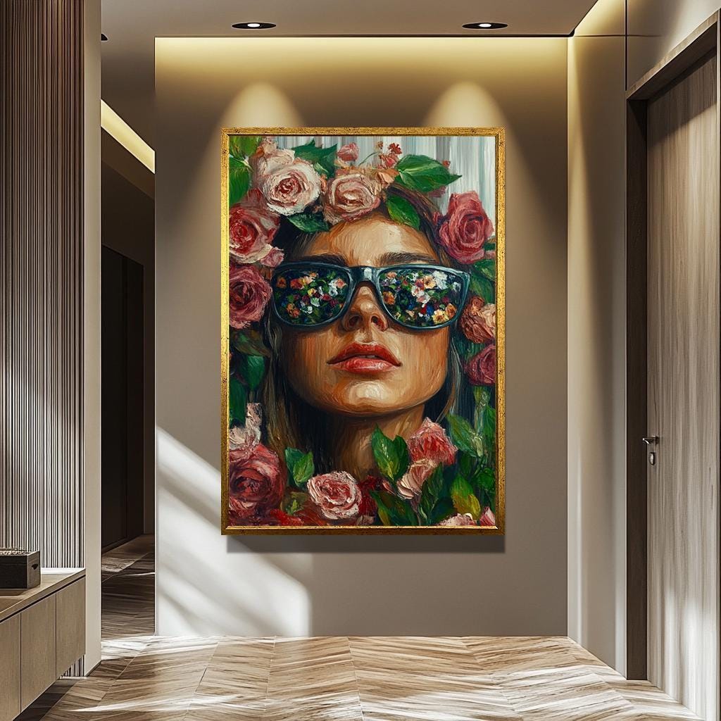 Floral Woman Wall Art – Modern Portrait Painting | Abstract Female Artwork Print