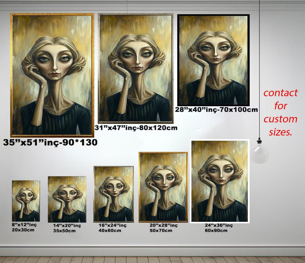 Abstract Woman Wall Art – Surreal Expressionist Painting | Quirky Female Portrait Print