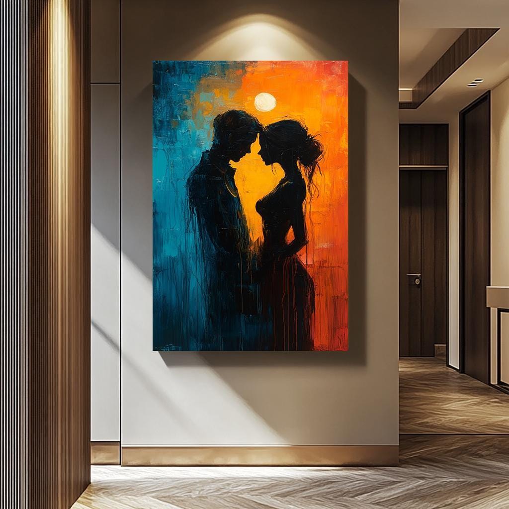 Couple Silhouette Wall Art – Romantic Canvas Painting | Sensual Home Decor