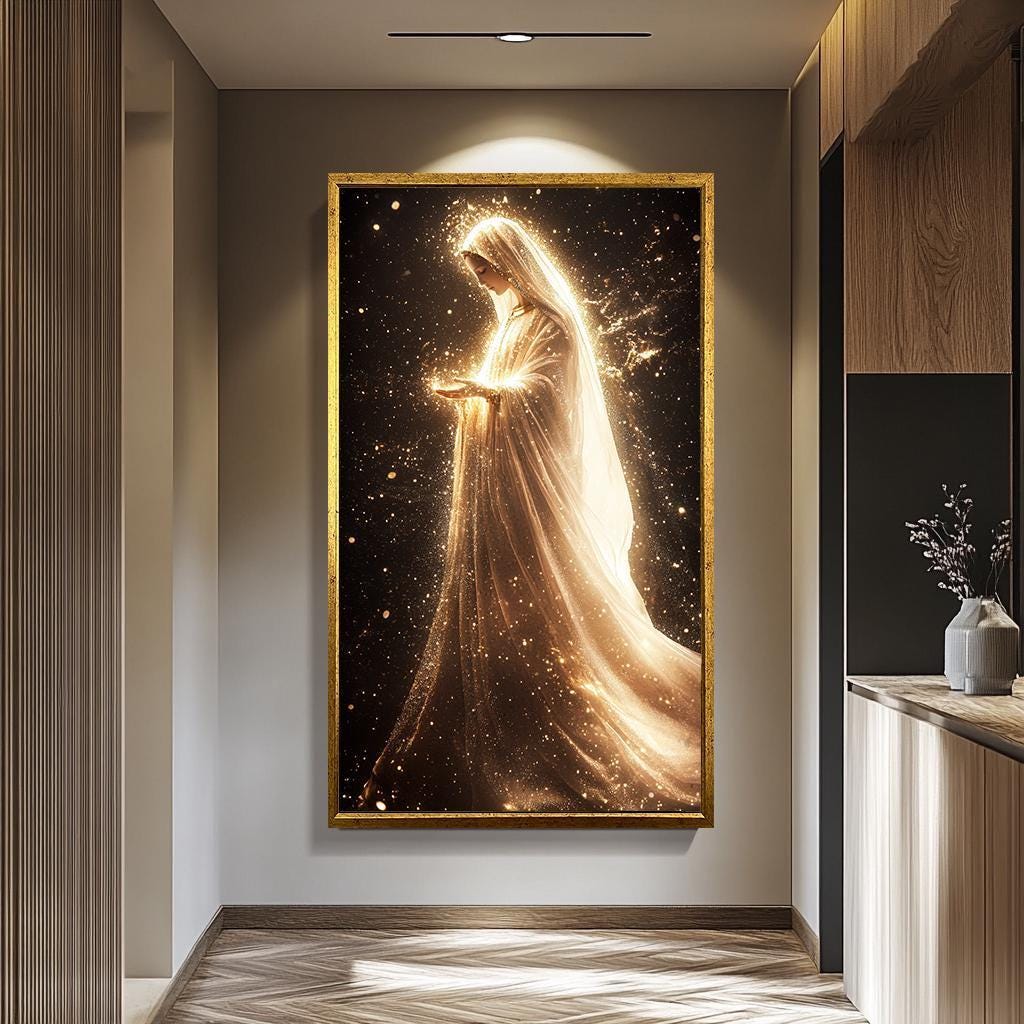Virgin Mary Wall Art – Catholic Home Decor | Golden Light Painting Canvas Print