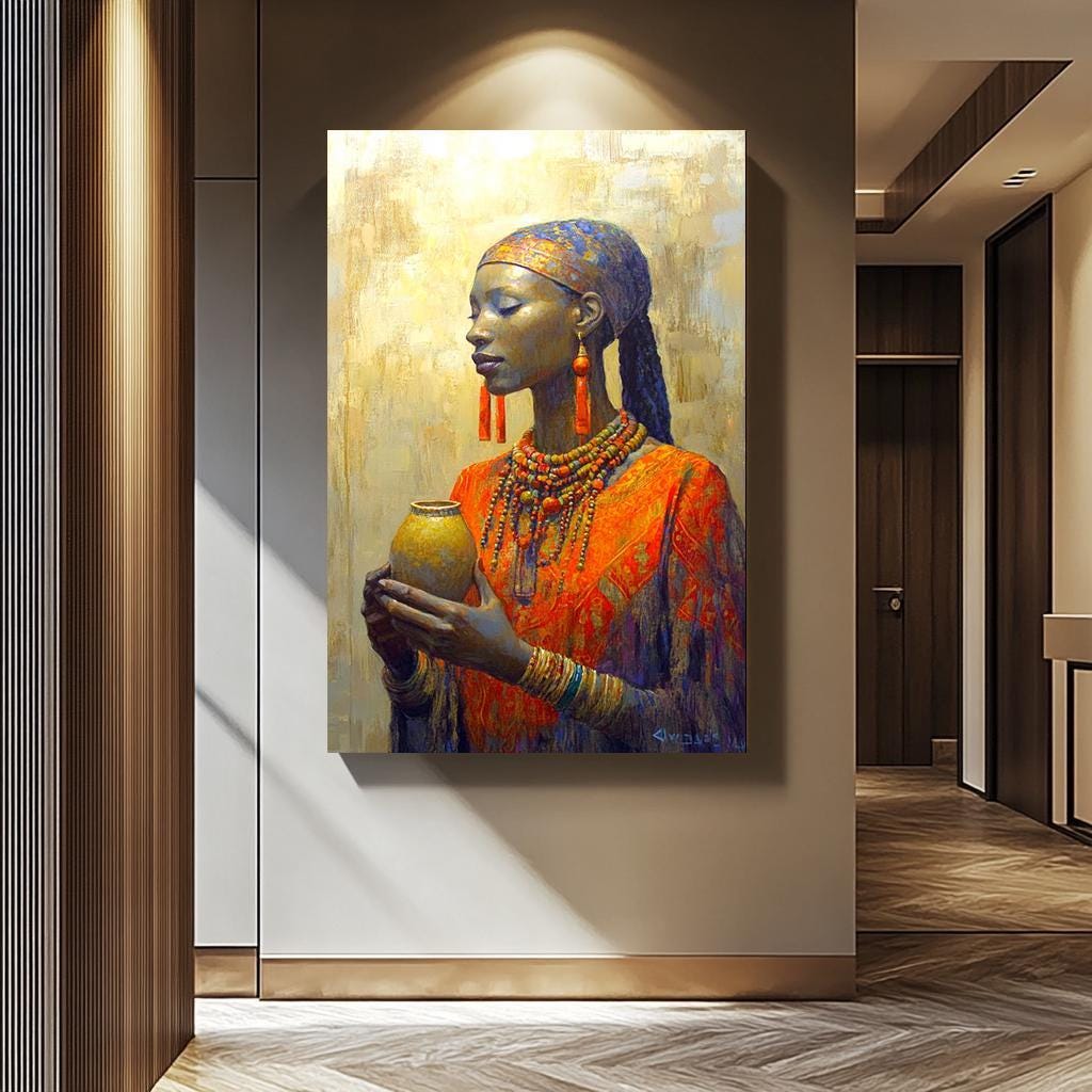 African Woman Wall Art – Vibrant Portrait Print | Black Woman Artwork Canvas