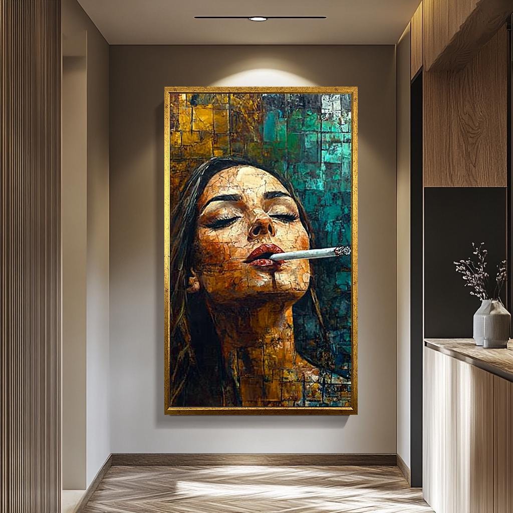 Abstract Woman Wall Art – Bold Feminine Canvas Print | Smoking Lady Modern Decor