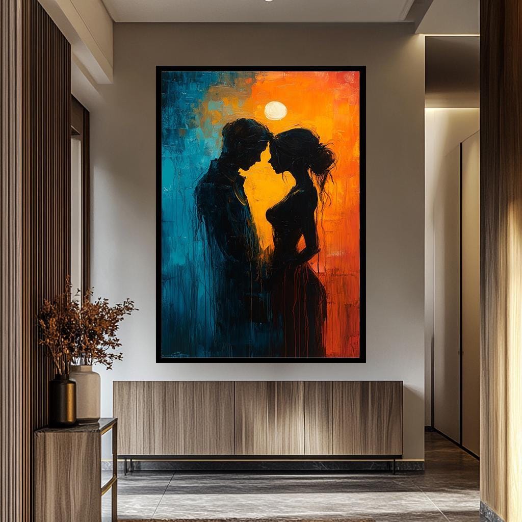 Couple Silhouette Wall Art – Romantic Canvas Painting | Sensual Home Decor