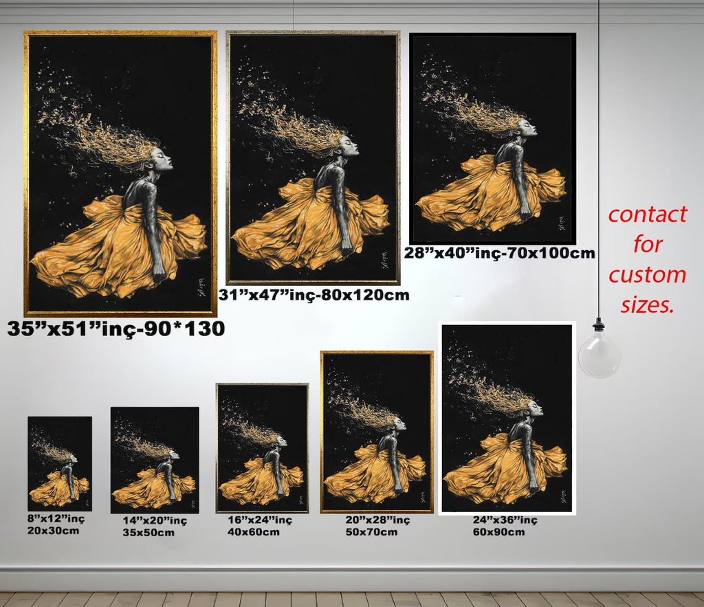 Golden Women Wall Art – Abstract Female Portrait Canvas | Black Gold Modern Decor