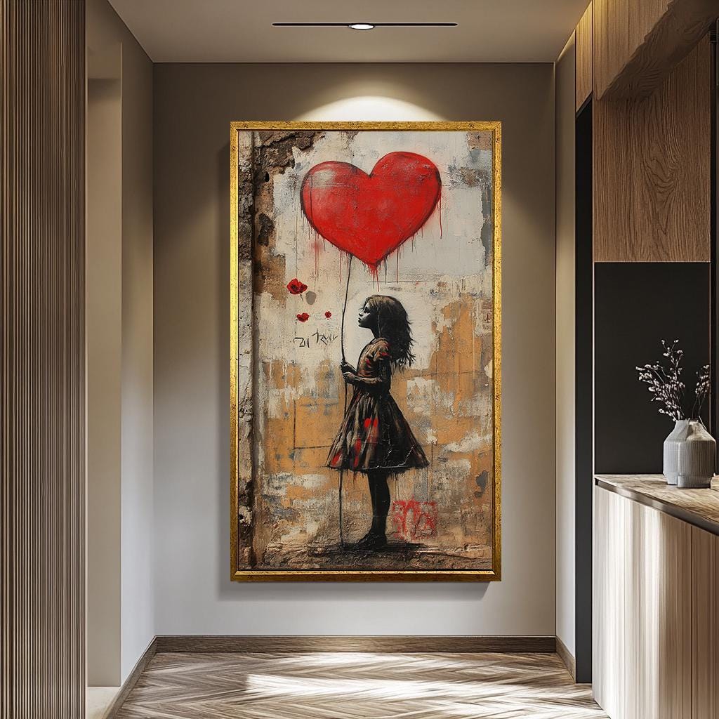 Banksy Balloon Girl Art - Red Heart Graffiti Wall Decor | Urban Canvas Print