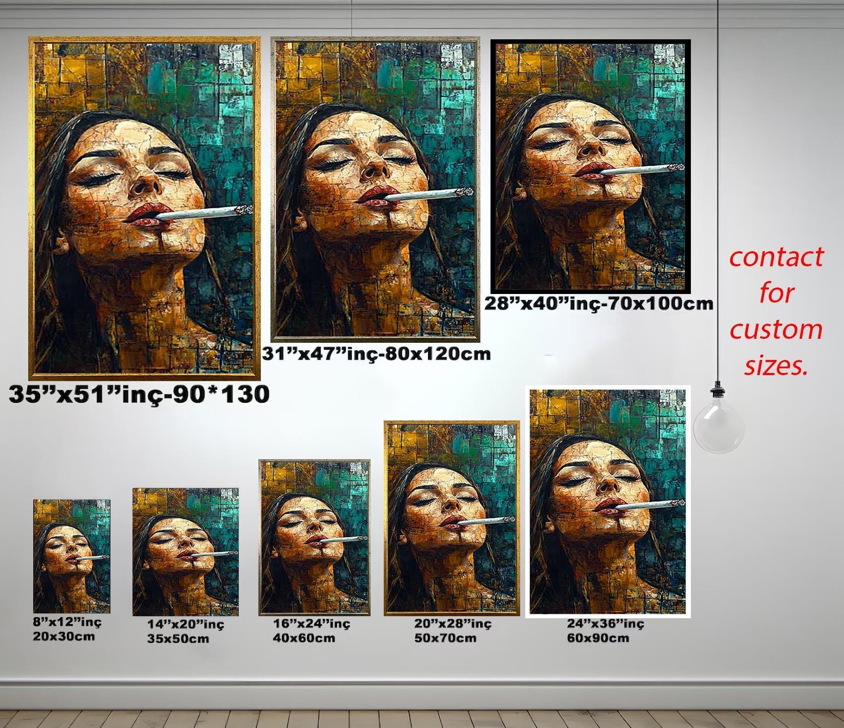 Abstract Woman Wall Art – Bold Feminine Canvas Print | Smoking Lady Modern Decor