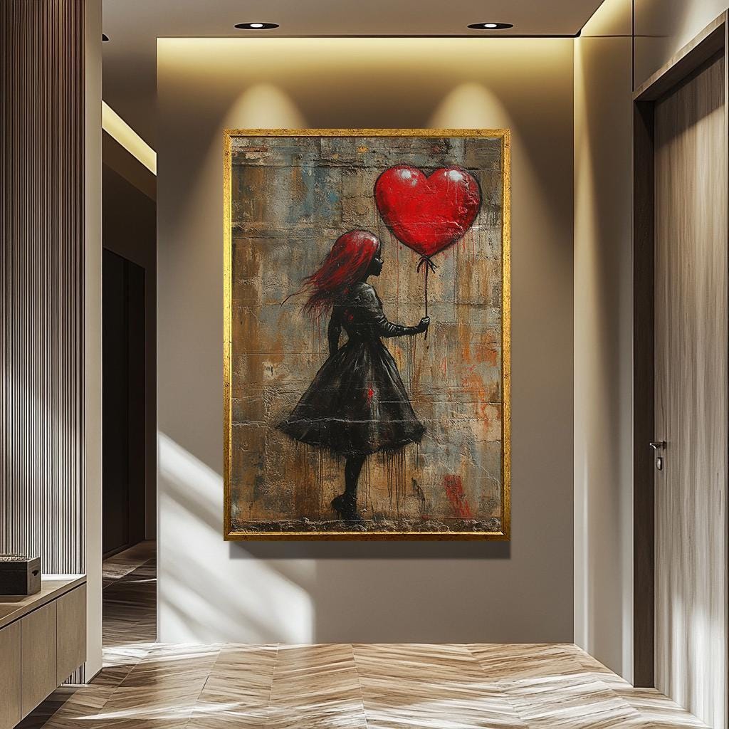Banksy Wall Art – Urban Graffiti Canvas | Girl Balloon Painting on Modern Street Canvas