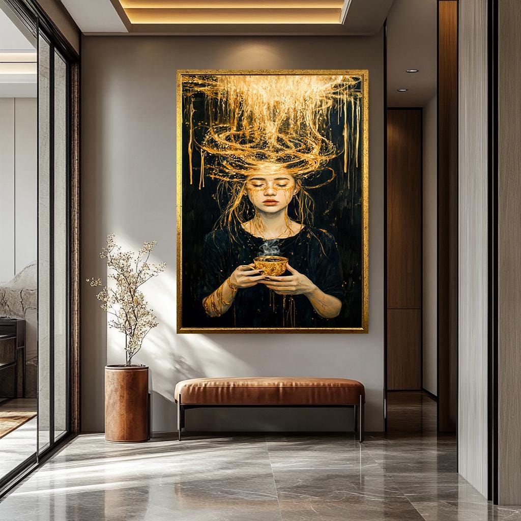 Abstract Woman Wall Art – Luxurious Black and Gold Canvas Female Portrait Print