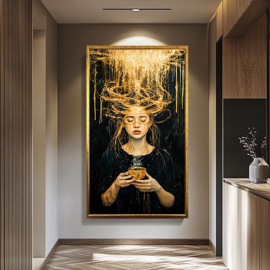 Abstract Woman Wall Art – Luxurious Black and Gold Canvas Female Portrait Print