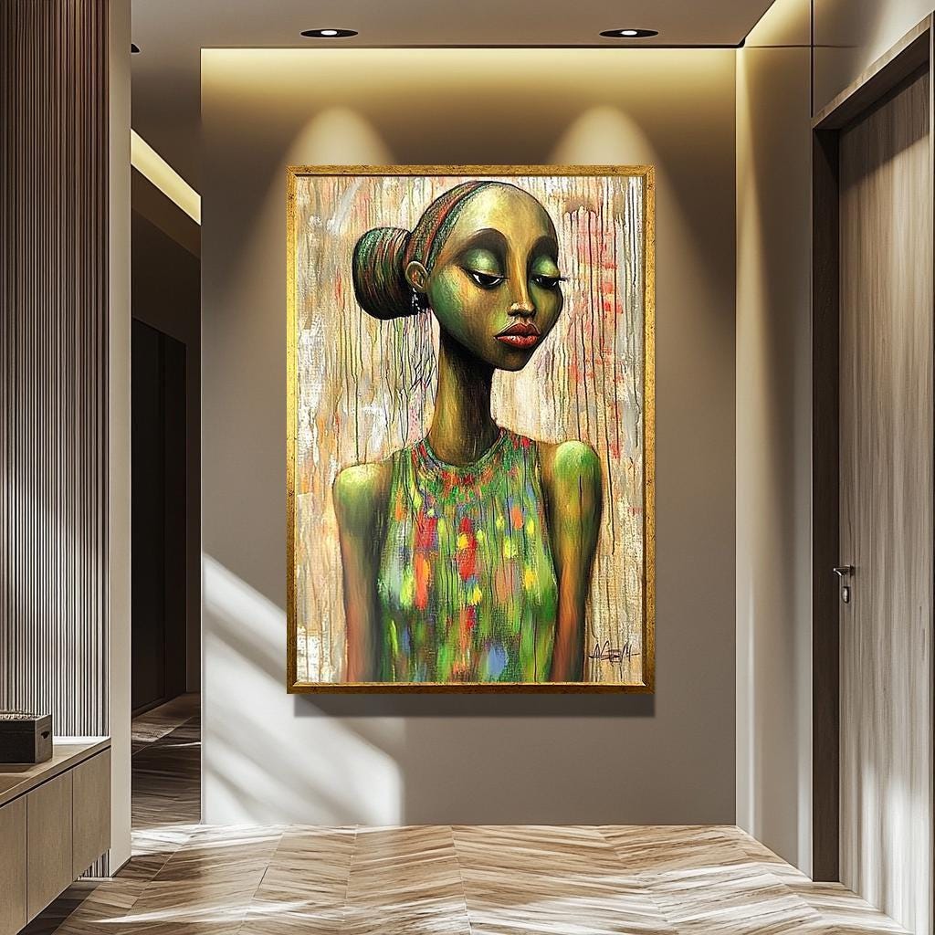 African Woman Wall Art - Abstract Female Portrait | Colorful Framed Canvas