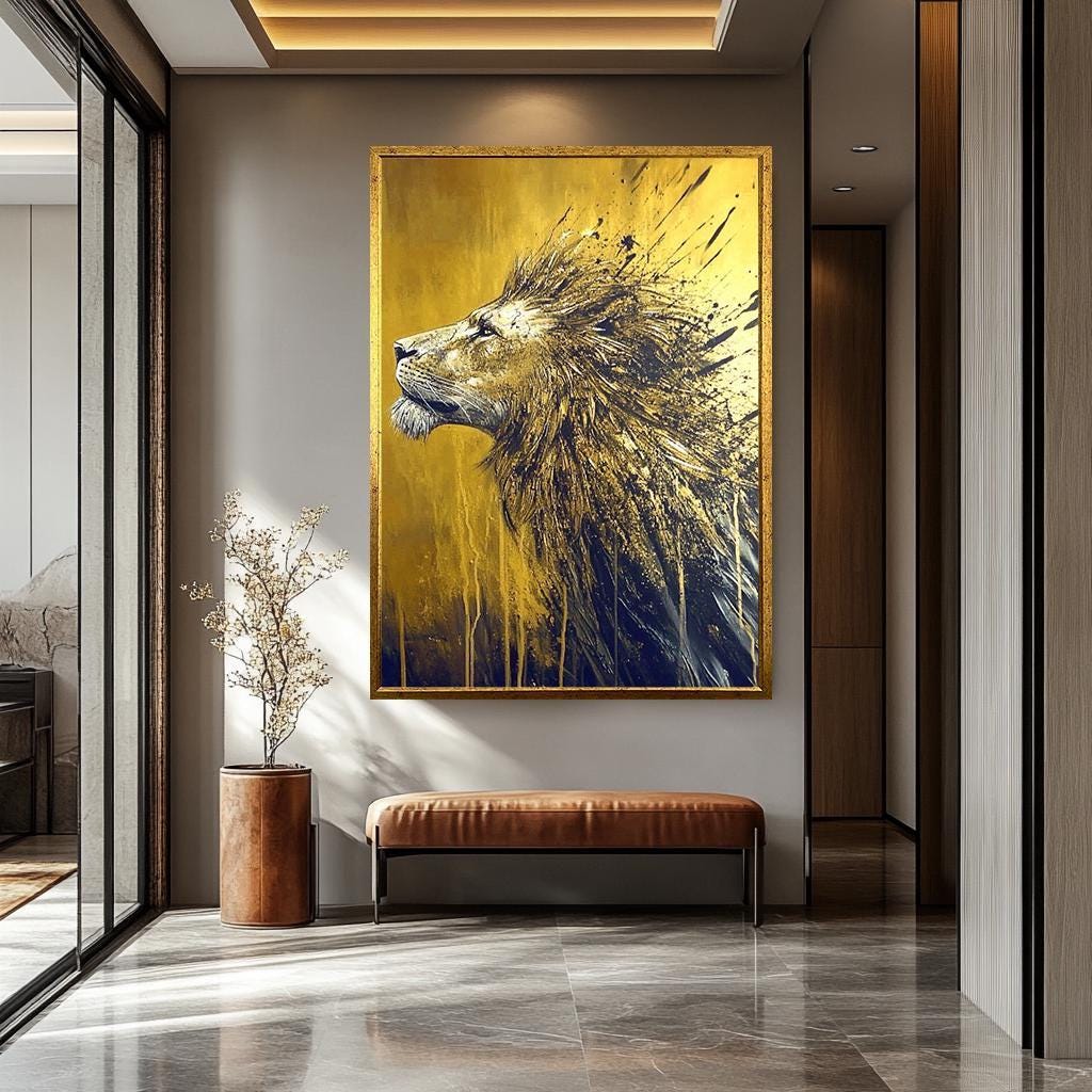 Lion Wall Decor – Abstract Lion Art Canvas Painting | Luxury Wildlife Wall Art
