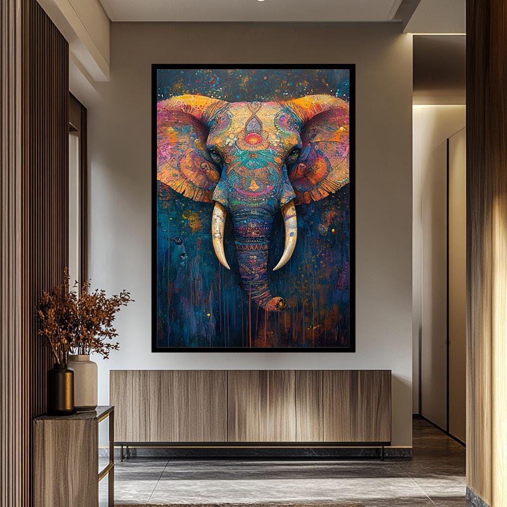 Psychedelic Elephant Canvas - Vibrant Bohemian Wall Art With Ornate Patterns