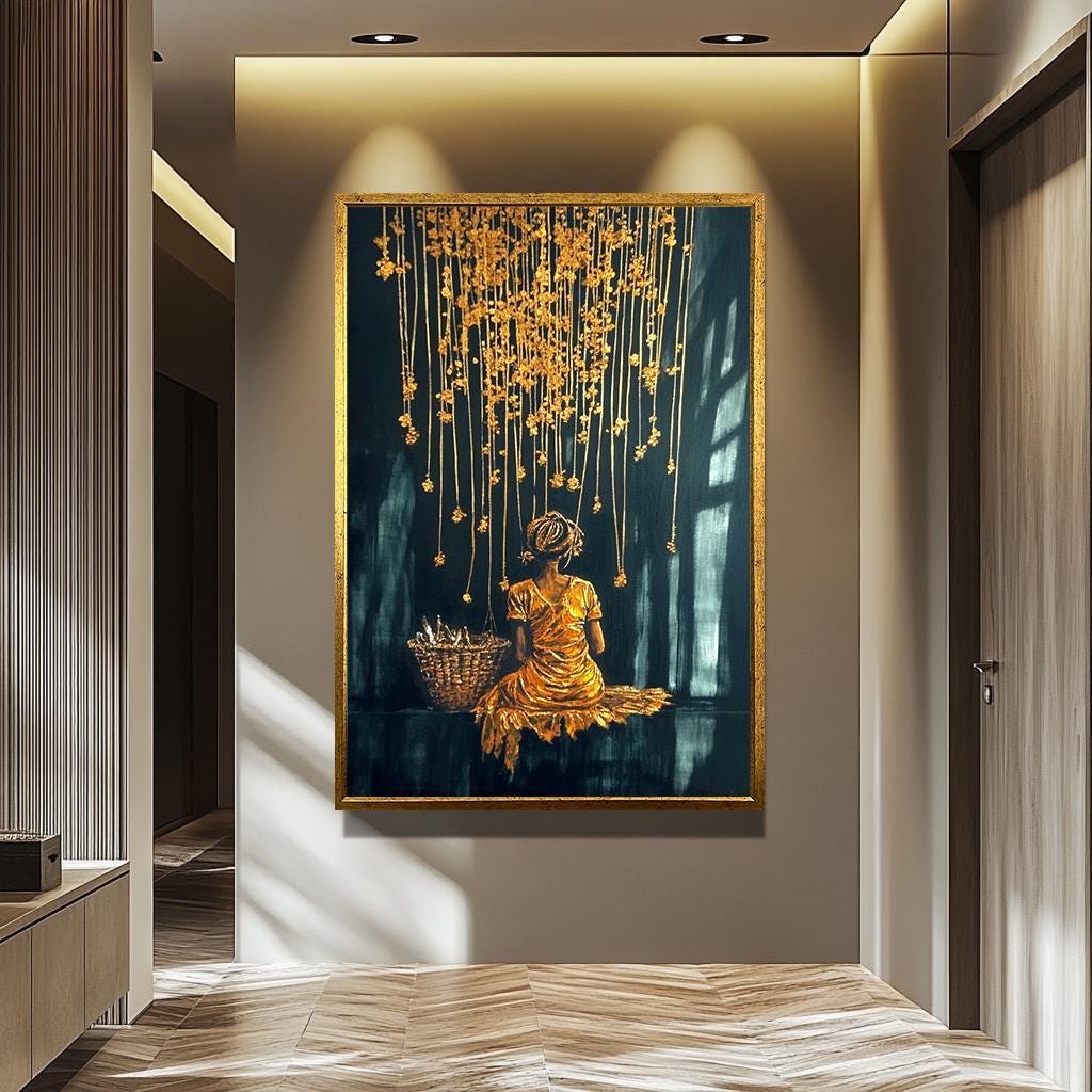 Women Wall Art - Golden Glow Abstract Canvas Painting | Black Gold Woman Portrait Print