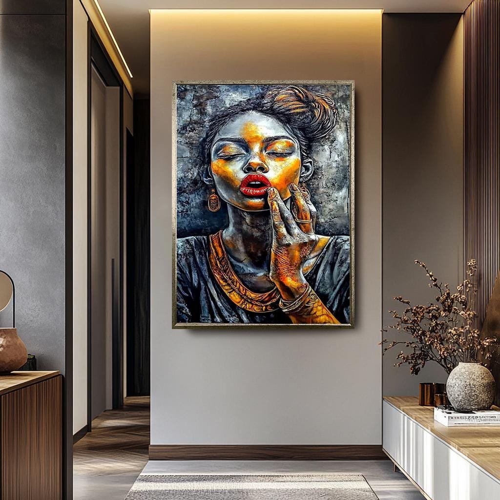 Modern Women Wall Art – Abstract Portrait Painting | Afro Beauty Artwork Canvas