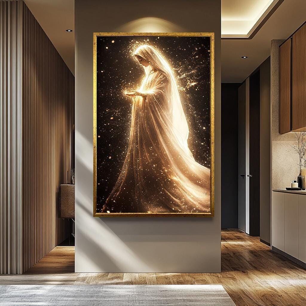 Virgin Mary Wall Art – Catholic Home Decor | Golden Light Painting Canvas Print