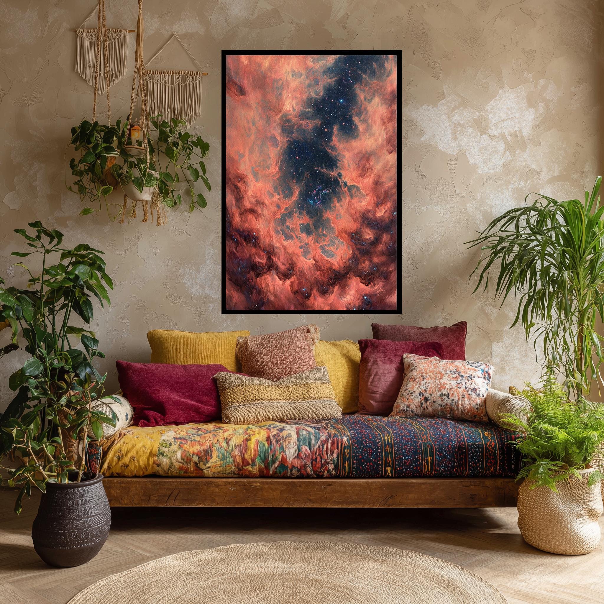 Nebula Canvas Wall Art – Cosmic Galaxy Clouds & Red Nebula Painting on Gallery-Quality Canvas