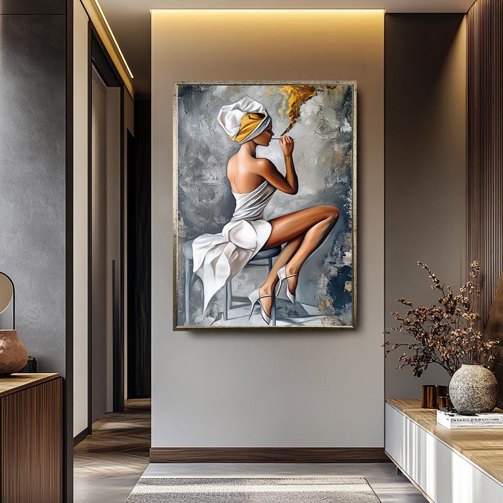 Woman Smoking Wall Art – Luxury Feminine Painting | Modern Women Canvas Print