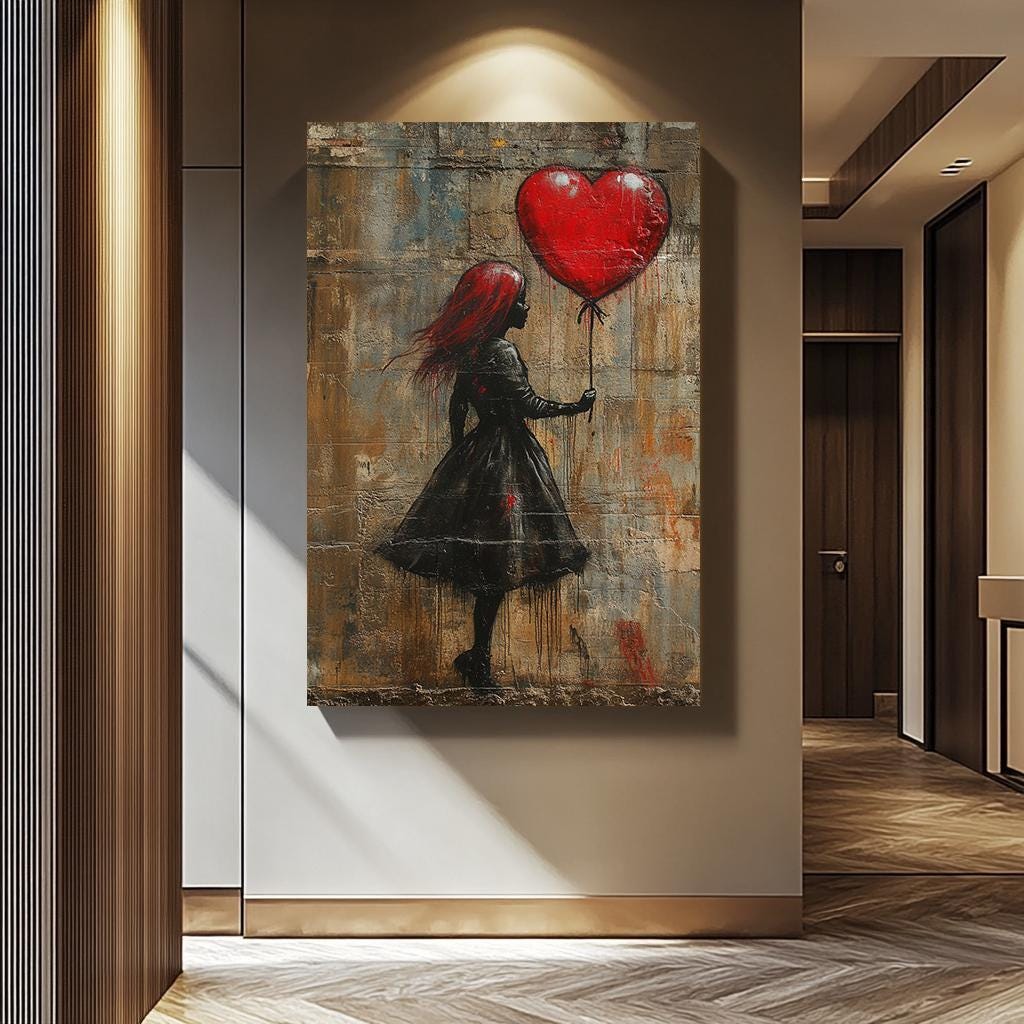 Banksy Wall Art – Urban Graffiti Canvas | Girl Balloon Painting on Modern Street Canvas