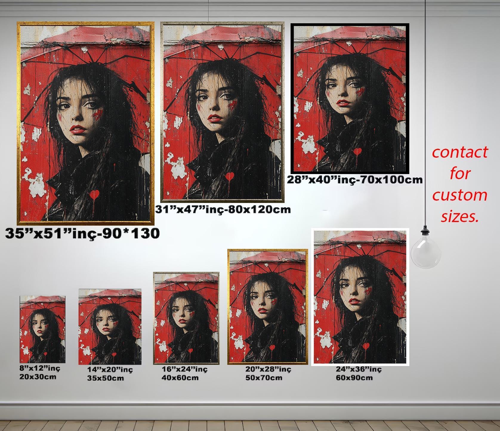 Urban Woman Wall Art - Graffiti Wall Art Portrait Canvas Print with Red Umbrella