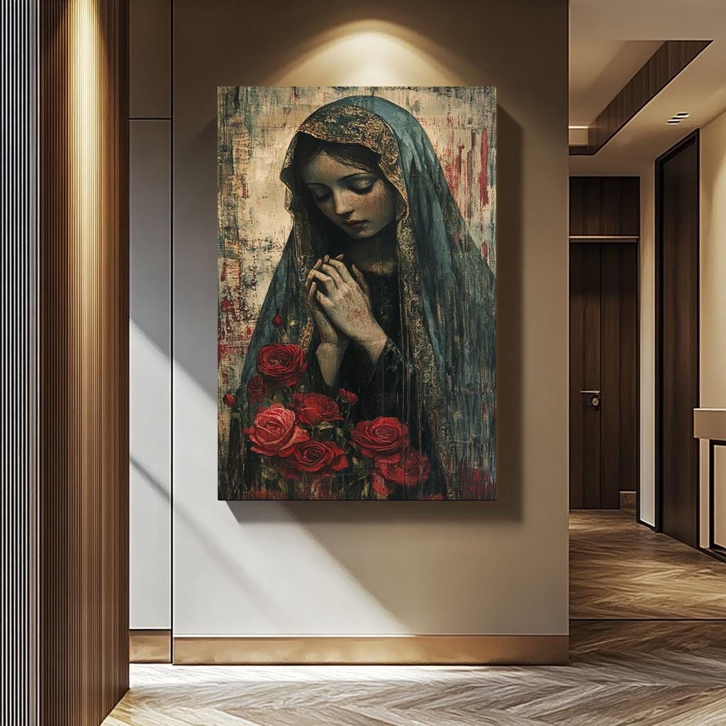 Virgin Mary Wall Art – Mother Mary Canvas Print | Modern Religious Decor Gift