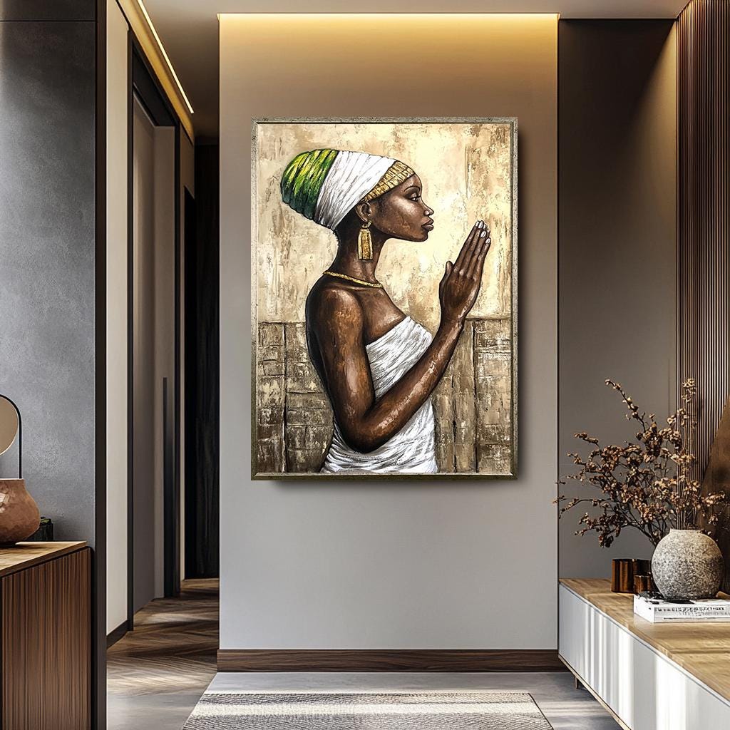 African Women Wall Art – Serene Black Woman Canvas Painting | Modern Home Decor