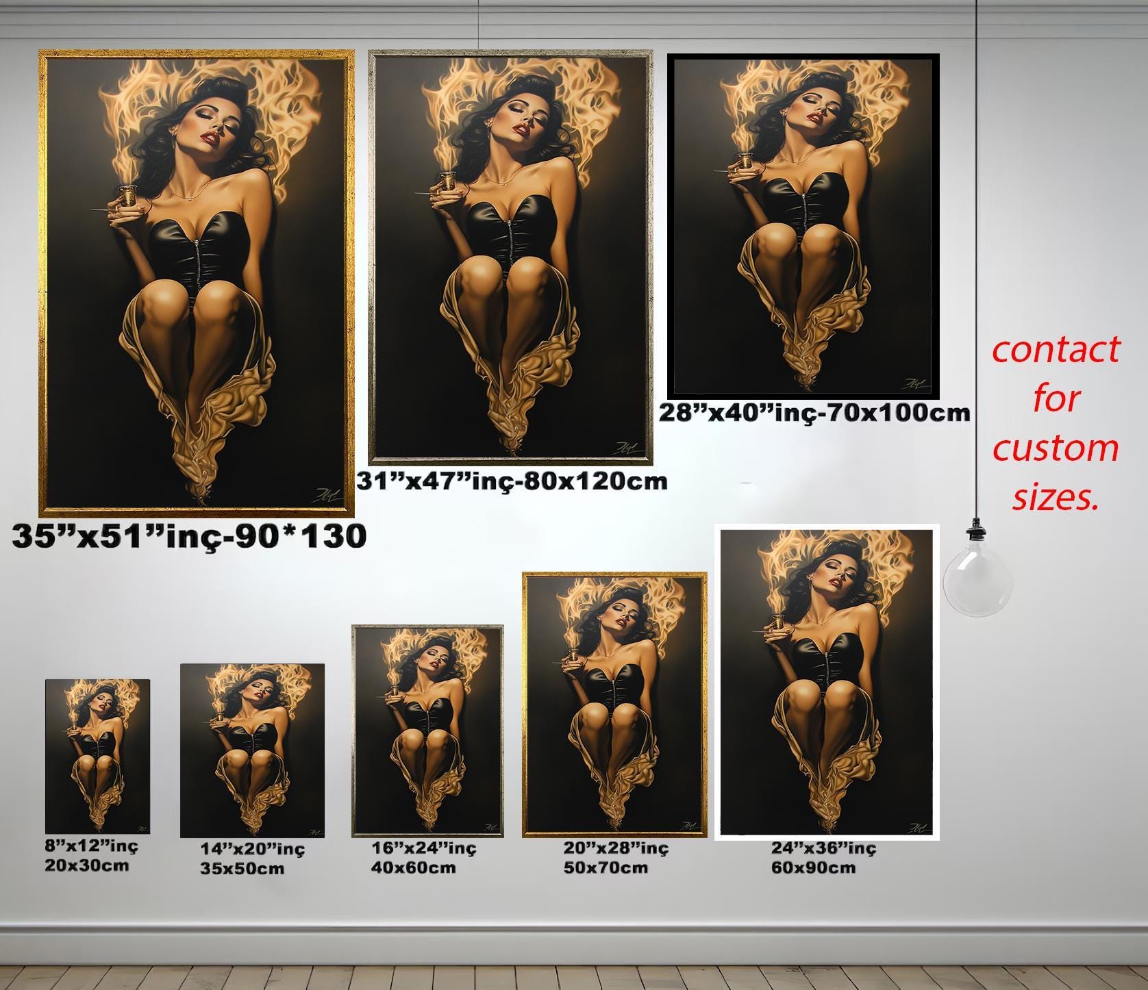 Sensual Women Wall Art - Fiery Female Canvas | Abstract Women Portrait | Black Gold Artwork