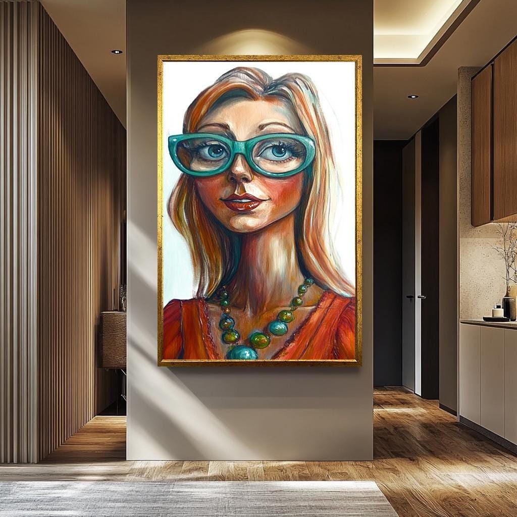 Pop Art Wall Art – Quirky Woman Portrait | Colorful Retro Abstract Canvas Print