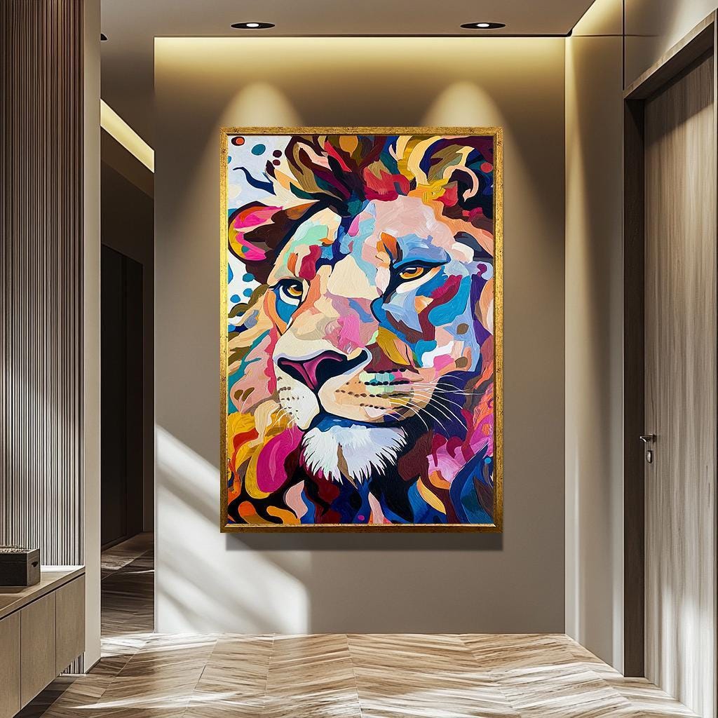 Colorful Lion Wall Art – Modern Abstract Canvas | Vibrant Wildlife Canvas Painting