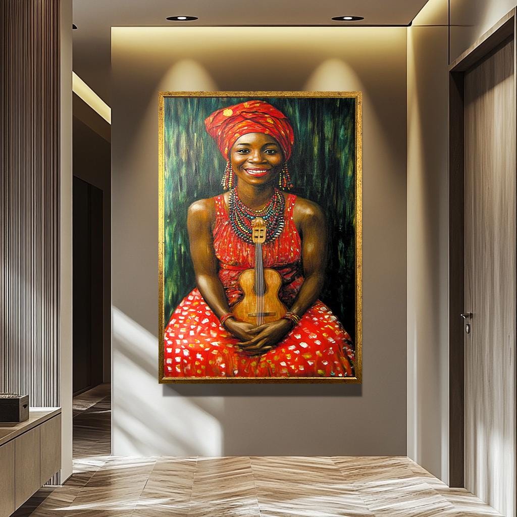 African Women Wall Art – Colorful Female Portrait Painting | Joyful Cultural Canvas