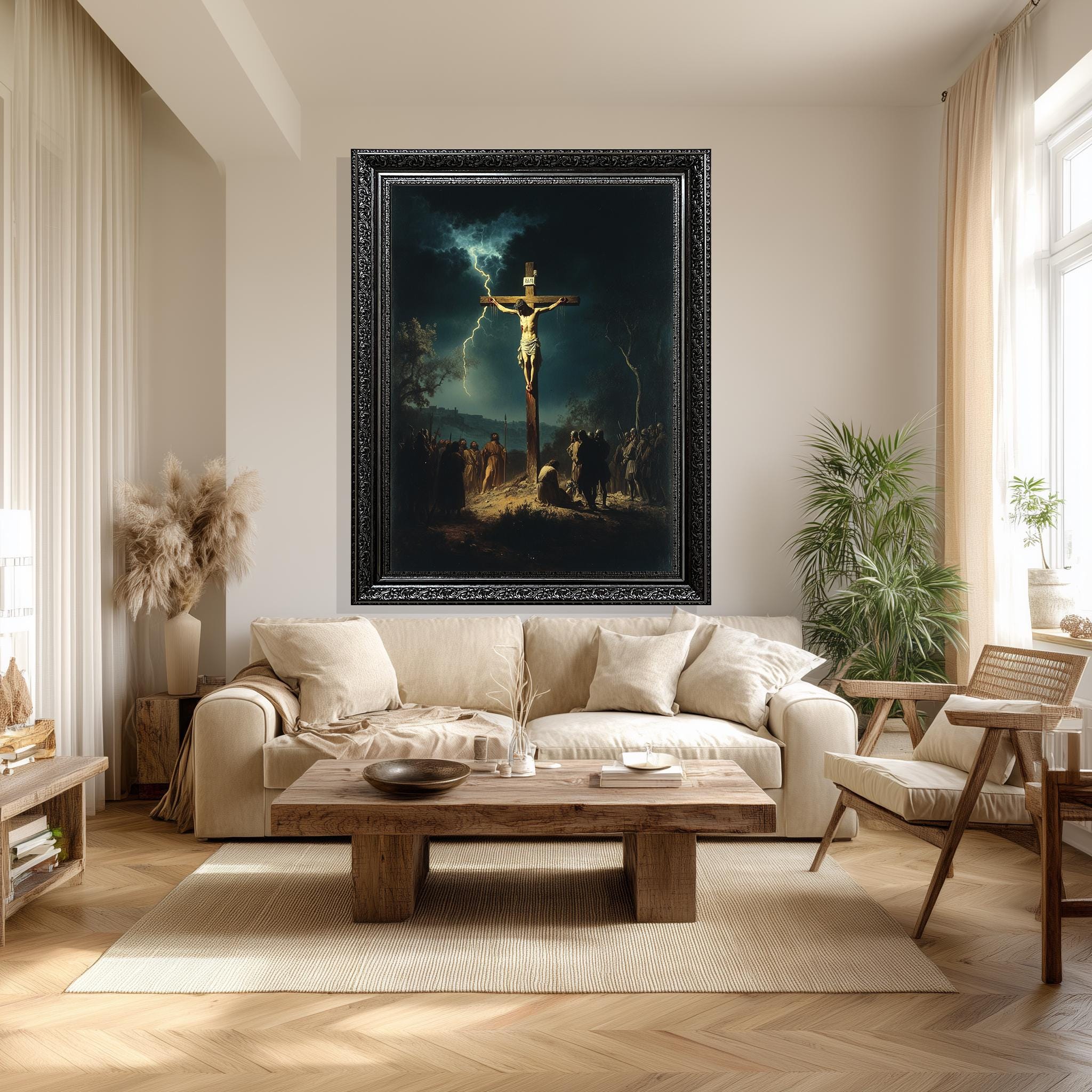 Jesus on the Cross Canvas – Powerful Christian Wall Art | Dark Crucifixion Scene