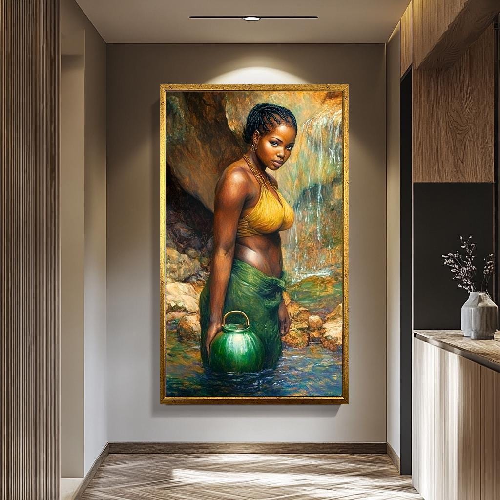 African Women Wall Art - Realistic Female Portrait Painting | Elegant Black Woman Artwork