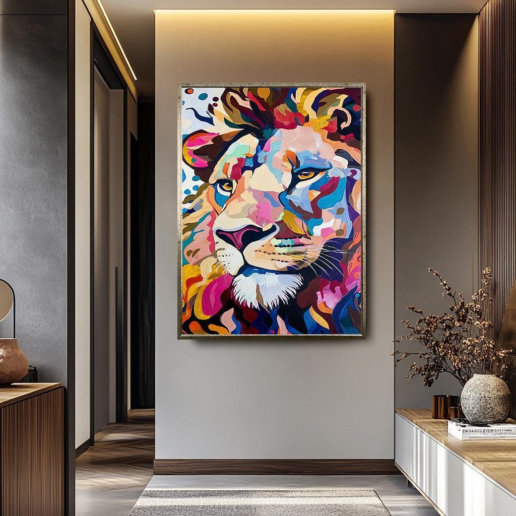 Colorful Lion Wall Art – Modern Abstract Canvas | Vibrant Wildlife Canvas Painting