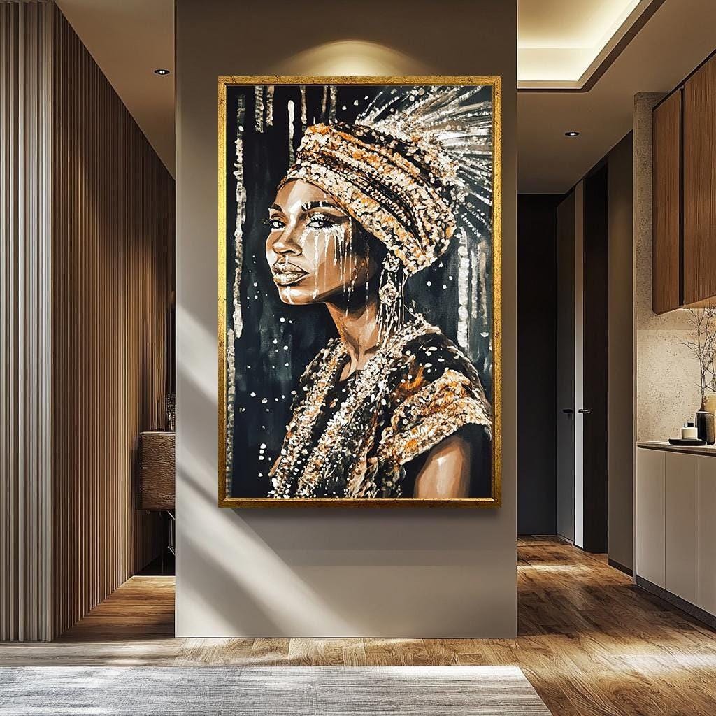African Woman Wall Art - Female Portrait Canvas | Luxury Abstract Painting