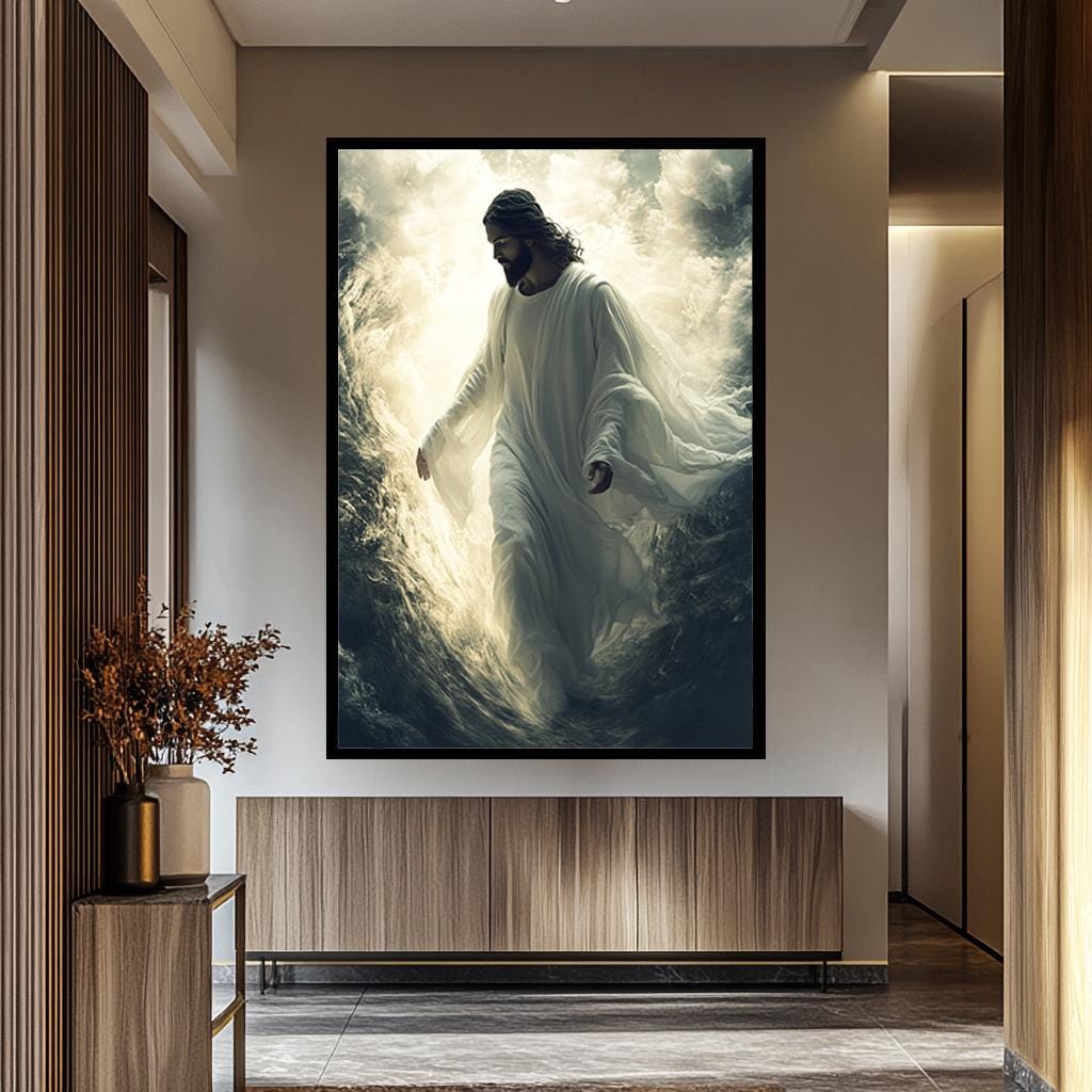 Jesus Canvas Wall Art - Christian Wall Decor | Walking on Water Spiritual Print