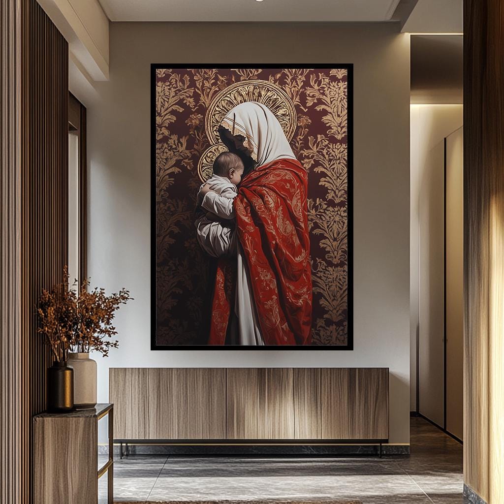 Mother Mary Wall Art – Hand-Painted Virgin Mary Canvas | Elegant Catholic Home Decor