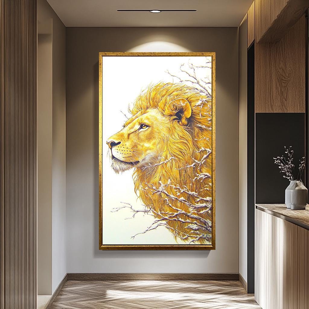 Golden Lion Wall Art – Majestic Wildlife Canvas Art | Elegant Lion Portrait Decor